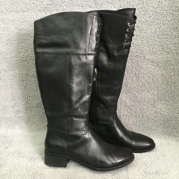 Isaac Mizrahi Shoes - Isaac Mizrahi Black Leather Size 11M Womens Knee Length Boots Block Heel